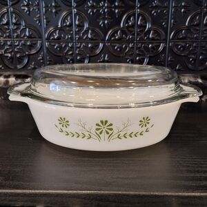 Green Daisy 433 Glasbake Oval Casserole 1.5 Quart, Retro Ovenware, Bakeware